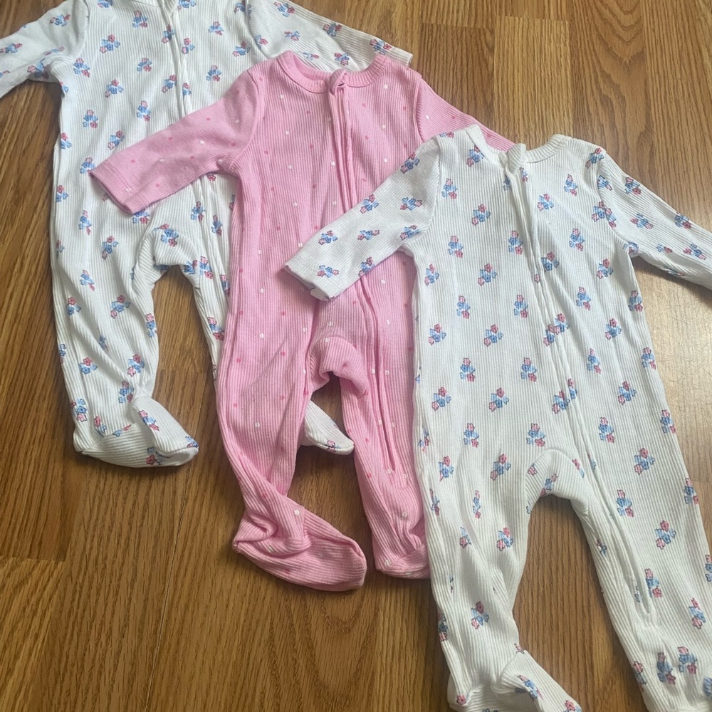 3 Adorable Sterling Baby Floral and Pink zipper up Footies